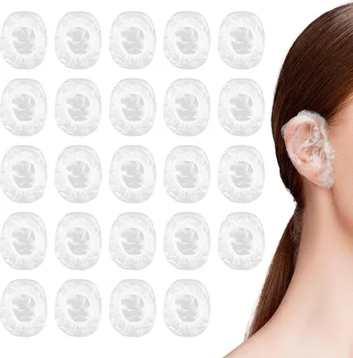 Produktbild von 100 Stück Einweg Ohrenschützer Wasserdichte, Dusche Ohr Abdeckung, Transparente Ohrbedeckungen mit Elastischen Bändern für Haarfärbemittel, Dusche, Baden, Bad, Spa, Friseursalon, Zuhause und Hotel