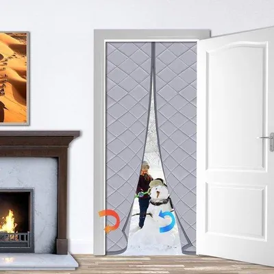 Obrázok produktu pre Izolačná, vetruodolná, sivá termálna záclona na dvere, 100 x 220 cm, vylepšená a zhusťovaná