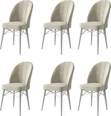 Image de Skye Decor, Ritim - Crème, Blanc, Ensemble de chaises (6 pièces), 100 % MÉTAL, Crème, 44 x 42 x 96 cm