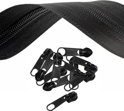 5m Outdoor Endlos-Reißverschluss wasserfest 8mm Spiral mit 10 Zippern, schwarz
