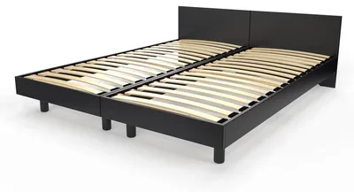 Immagine prodotto di Letto matrimoniale in legno massiccio con testiera gemellare - 80x190 - Nero