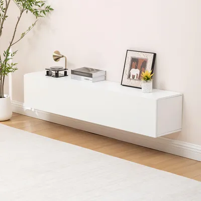 Produktbild von GIHAUVIA TV-Lowboard 160cm Weiß Hochglanz Hängeschrank Fernsehschrank Wohnzimmer TV-Schrank Medienmöbel TV-Board TV-Konsole TV Schank