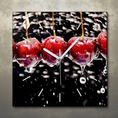 Produktbild von Wohnzimmer Leinwand Uhr Geräuschlos Küche 30x30 Früchte, Spritzen, Motive, weiße Zeiger
