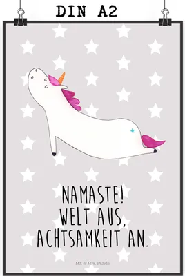 Produktbild von Mr. & Mrs. Panda Bild Einhorn Yoga DIN A2 - Grau Pastell - Geschenk, Wandbild, drucke, Plakat, Kunstdruck, Joga, Sport, wanddeko, Unicorn, Einhörner