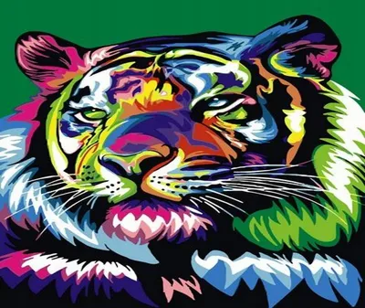 Produktbild von Malen nach Zahlen: Bunte Tigerdarstellung, 50x40 cm, mit Rahmen. Kreatives Hobby