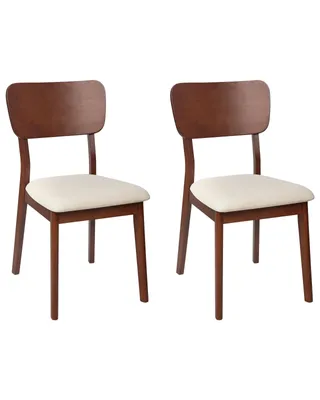 Produktbild von BELIANI Esszimmerstuhl 2er Set Dunkelbraun u. Hellbeige Gummibaumholz mit Sitzpolster Hohe Rückenlehne ohne Armlehnen Klassisch Holzstuhl Küchenstuhl
