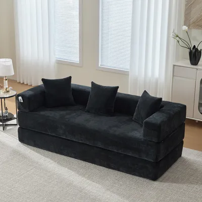 Image de okwish Canapé modulaire avec poches latérales, assise antidérapante et fonction couchage, mobilier rembourré modulable – noir