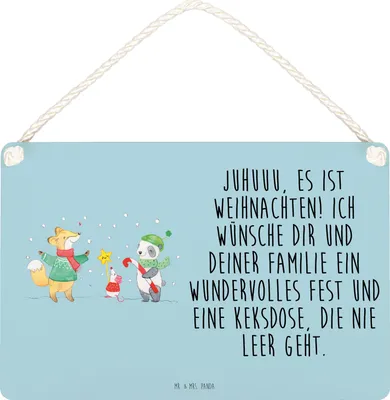 Produktbild von Mr. & Mrs. Panda wandhänger Winter Weihnachtsfreude DIN A4 - Eisblau - Geschenk, Holzschild, Schild, Wandbild Holz, Weihnachtsmann, Tannenbaum, Weihnachtsbaum, holzbild