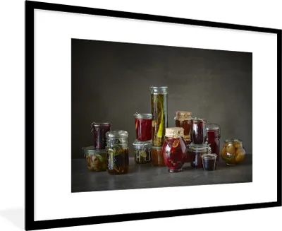 Produktbild von MuchoWow® MuchoWow® Gerahmtes Poster Obst und Gemüse in Weckgläsern 90x60 cm - Poster mit zchwarzem Bilderrahmen - Wanddekoration - Fotos