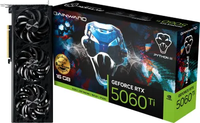 Zdjęcie produktu dla Gainward GeForce RTX 5060 Ti Python III OC, GeForce RTX 5060 Ti, 16 GB, GDDR7, 128 bit, 7680 x 4320 px, PCI Express 5.0