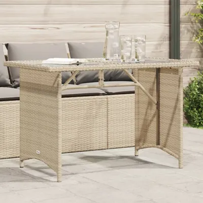 Produktbild von Design Gartentisch mit Glasplatte Beige 110x68x70 cm Poly Rattan, Gartentische 2024 Neu