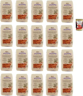 Produktbild von Rummo Lenticchie Rosse e Riso Integrale Pennette rigate N° 70, Rote Linsen und reis pasta, Gluten frei, gluten free 20x 300g + Italian Gourmet polpa 400g