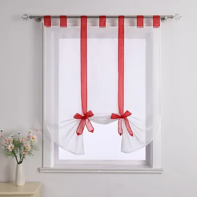 Produktbild von Joyswahl Raffrollo Voile Raffgardinen mit Schlaufen Modern Schlaufenrollo mit Band halbtransparent Rot BxH 60x140cm