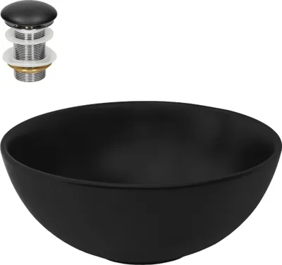 Zdjęcie produktu dla Umywalka LuxeBath Okrągła umywalka nablatowa, Ø 32x13,5 cm, czarny mat, wykonana z ceramiki, w komplecie zestaw odpływowy bez przelewu