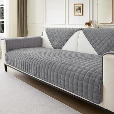 Productafbeelding van Bankhoes voor hoekbank in L-vorm, fluweel, grijs, 70x210 cm, antislip