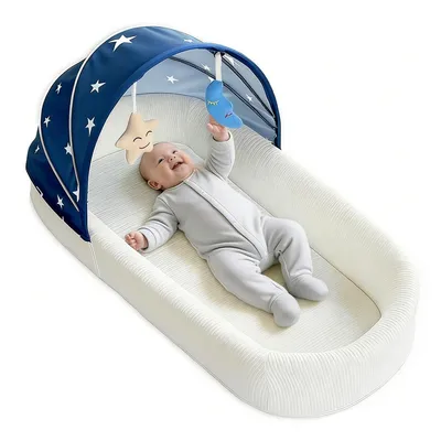 Produktbild von Baby Reisebett faltbar 98x47cm mit Moskitonetz Sonnendach tragbar Rucksack Liegenest für Zuhause Reisen Outdoor