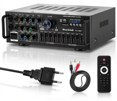 Zdjęcie produktu dla Wzmacniacz Hi-Fi Bluetooth, 600W - stereo 2-kanałowe - 4 wejścia mikrofonowe - kompaktowy