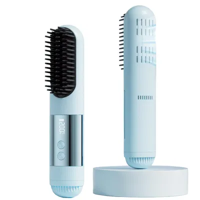 Produktbild von Tragbare kabellose Reise-Glättbürste für Damen mit Negativ-Ionen, Mini-Heißluft, LED-Display und Hitzeschutz für jederzeit perfekte Frisur