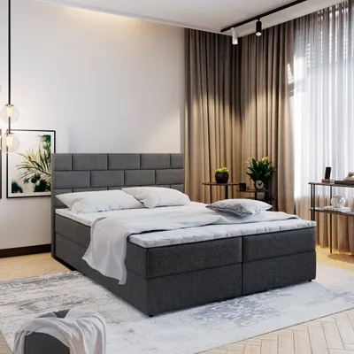 Produktbild von Masseno Boxspringbett KERLO 180x200 cm Komplett-Set mit Bonell Matratze und Topper, Polsterbett mit Bettkästen -Grau, INARI 96