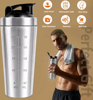 Produktbild von 750ml Edelstahl-Protein-Shaker – Mixbecher für Fitness
