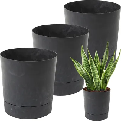 Zdjęcie produktu dla Zestaw 3 doniczek Lamela | Aura | ze spodkiem | czarny beton | 17,5 cm