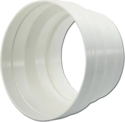 A white plastic adapter piece for ventilation systems.