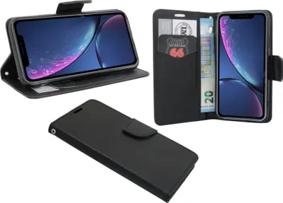 Produktbild von Elegante Buch-Tasche Hülle Smart Magnet kompatibel für Das iPhone XR Flip Case Leder Optik Wallet Book-Style Cover Schale in Schwarz