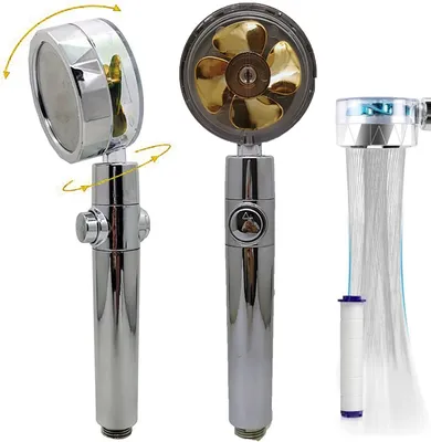 Produktbild von Hochdruck Turbo Duschkopf(Gelb) mit Baumwollfilter,360° Drehbar Handbrause mit Druckerhöhung,universell passend, Wassersparende Duschbrause