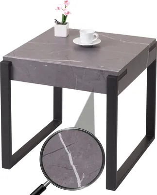 Produktbild von Beistelltisch HWC-L53, Kaffeetisch Nachttisch Loungetisch Couchtisch, Metall 51x50x54cm Marmor-Optik grau