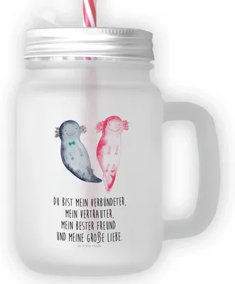 Produktbild von Mr. & Mrs. Panda Mason Jar Axolotl Freundin - Transparent - Geschenk, Becher mit Strohhalm, Glas, Valentinstag, Freund, Trinkgefäß, Trinkglas Deckel, Cocktailglas, Lurch
