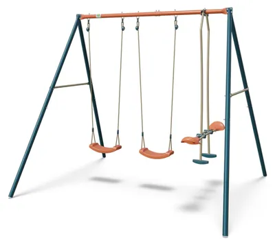 Produktbild von Trigano Metall-Schwingschaukel "TEO" blau / lachsrot mit 2 Schaukelsitzen und 1 Doppelsitz