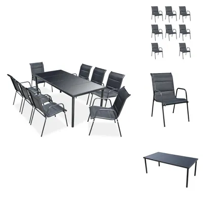 Produktbild von vidaXL 9-tlg. Garten-Essgruppe Stahl Schwarz -  Gartenmöbel-Sets