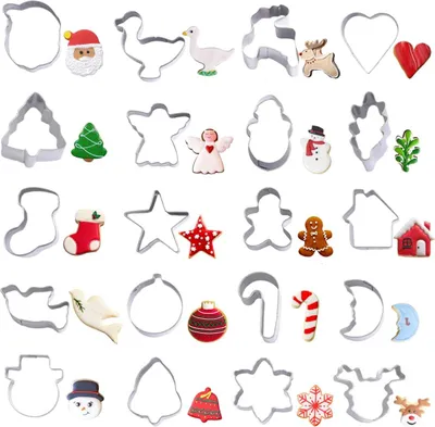 Produktbild von Weihnachts Ausstechformen Set, 20 Stück, Mini Weihnachts Ausstechformen, Edelstah, , Baum, Schneeflocke, Zuckerstange, Weihnachtsmann, Schneemann