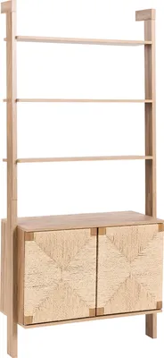 Produktbild von BELIANI Bücherregal Hellbraun Faserplatte mit Holzbeinen 4 Offene Fächer 2 Papierseil-Türen Boho Design Holzoptik Schlafzimmer Wohnzimmer Büro