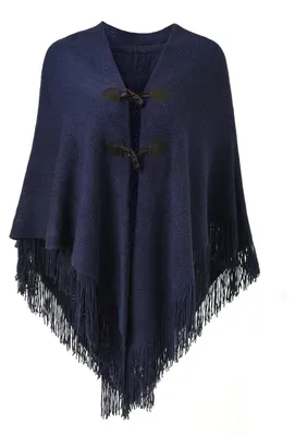 Produktbild von Damen Poncho Cape Schal mit offener Vorderseite marineblau 100%.Polyacryl