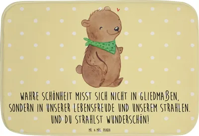 Produktbild von Mr. & Mrs. Panda Badvorleger Bär Dysmelie - Gelb Pastell - Geschenk, Badematte, Badteppich, Duschvorleger, duschmatte, Badezimmerteppich, badezimmermatte