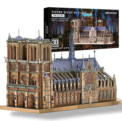 Produktbild von 3D Metall Puzzle Notre Dame de Paris, Edelstahl Modellbausatz Erwachsene, 382 Teile, Gotischer Stil