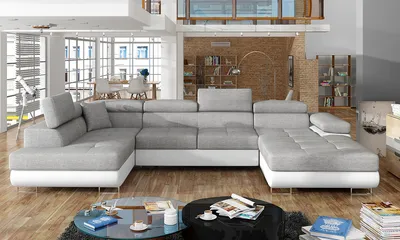 Produktbild von NABBI Ecksofa U mit Zerlegung Rossano U L - hellgrau / weiß