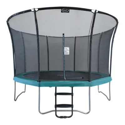 Productafbeelding van AXI Denver trampoline, rond met ladder en veiligheidsnet, diameter 366 cm, kleur groen | Vrijstaande trampoline op poten voor kinderen, met omranding | Geschikt voor de tuin / buiten