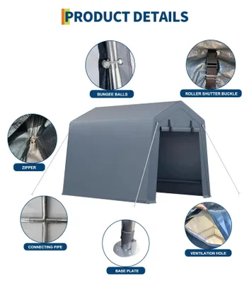 Image de Tente de stockage pour l'extérieur - Garage portable pour moto - Imperméable - Protection UV - Tissu Oxford - Structure métallique - Gris foncé