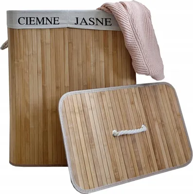 Immagine prodotto di Ekspand | Cesto portabiancheria in bambù - 52x32x60 cm - 100 l - con coperchio - Beige