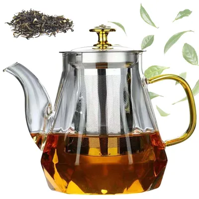 Glas-Teekanne 1 L mit Sieb, Borosilikatglas, Tee-Ei