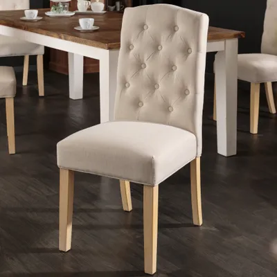 Produktbild von riess-ambiente Eleganter Stuhl CASTLE beige mit Chesterfield Steppung im Landhausstil Esszimmerstuhl Essstuhl