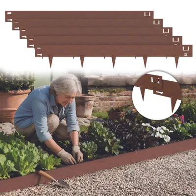 Produktbild von ACXIN Metall Beetumrandung mit Sägezähnen 5 Stück, rostfarbene Rasenkante aus Stahl, flexible Gartenabgrenzung für Blumenbeete