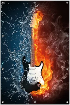 Produktbild von Wallario Outdoor-Poster für Garten oder Balkon, Motiv Feuer-Wasser-Gitarre, in ca. 100 x 150 cm