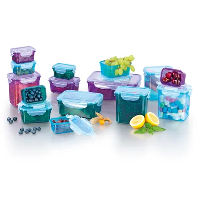 Immagine prodotto di Contenitori ermetici GOURMETmaxx "Klick it", set da 30 pezzi, nei colori lilla, smeraldo e turchese