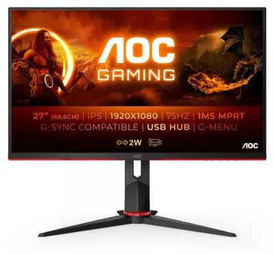Obrázok produktu pre AOC G2 27G2U5/BK, 68,6 cm (27"), 1920 x 1080 px, Full HD, LED, 4 ms, Čierna, Červená