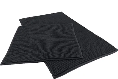 Produktbild von heimtexland ® Badvorleger Chenille Super Flauschig Saugstark Badteppich Badematte Typ771 Schwarz Set 45x50 / 50x80 cm