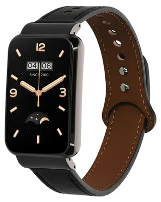 Produktbild von kwmobile Echtleder Uhrenarmband für Xiaomi Mi Band 7 Pro Armband - Ersatzarmband für Fitnesstracker - Wechselarmband Smartwatch - Schwarz Braun