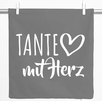 Produktbild von Huuraa Kissenbezug Tante mit Herz 40x40cm Steel Grey Baumwolle Dekokissenbezug Geschenkidee